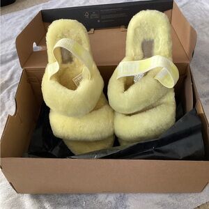 UGG Yellow Fuzzy Slippers with Strap